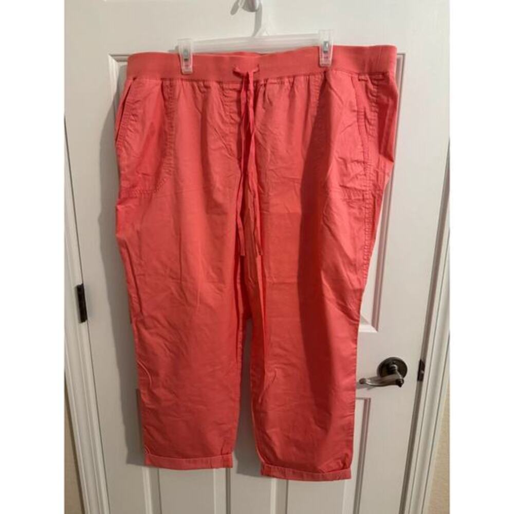 Talbots New Cotton Drawstring Cuffed Pants Coral Pink Plus 20W